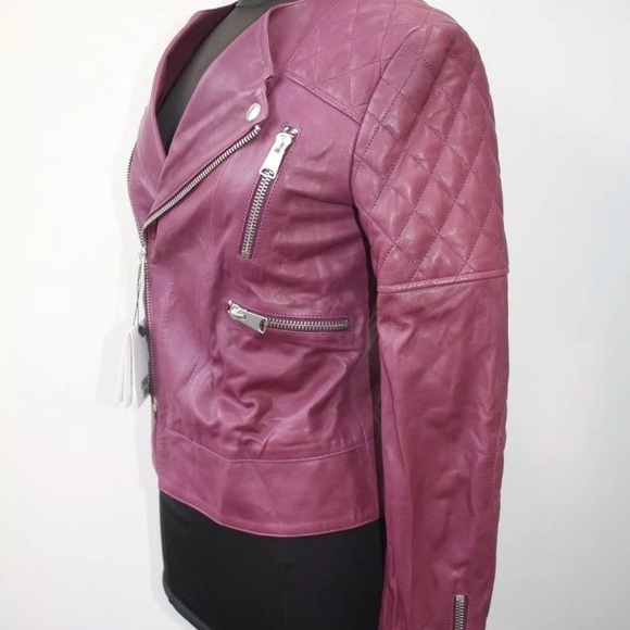 Anine Bing Lambskin Burgandy Biker Jacket S - Picture 4 of 6